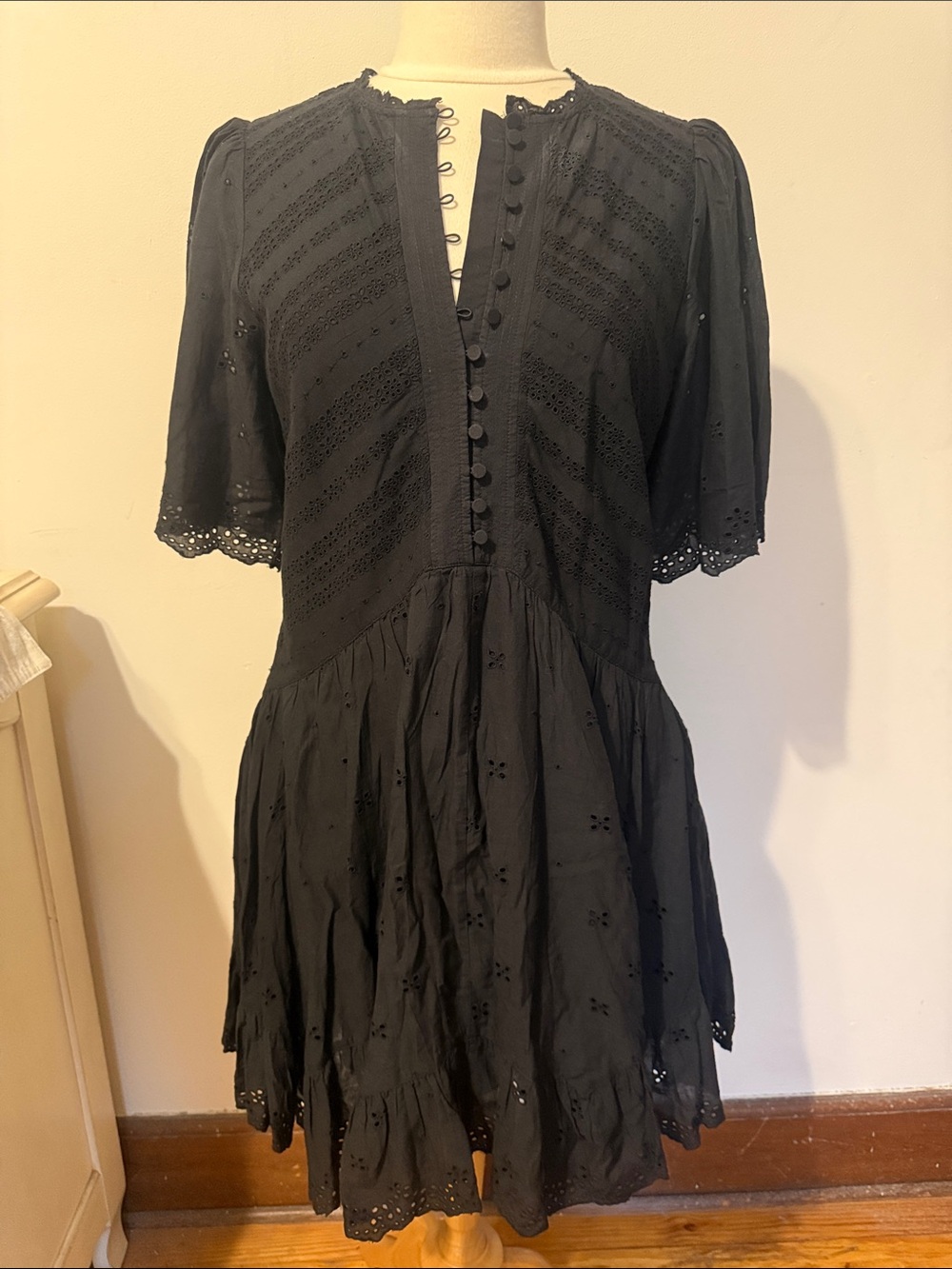 Madewell Black Eyelet Tiered Mini Dress